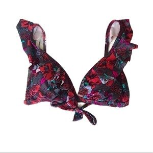Xhilaration Floral Ruffle tie back bikini top | XS